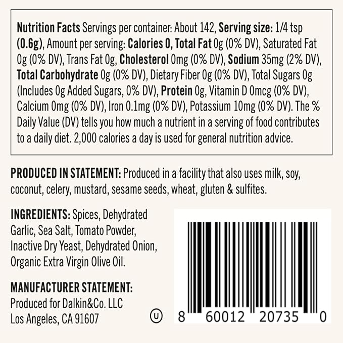 Dalkin &amp Co. Tuscan Herbs Garlic Tomato &amp Red Pepper Blend Italian-Inspired Cooking Seasoning for Pantry &amp Kitchen Eco Friendly Reusable Jar Clean Flavor with No Fillers or Additives