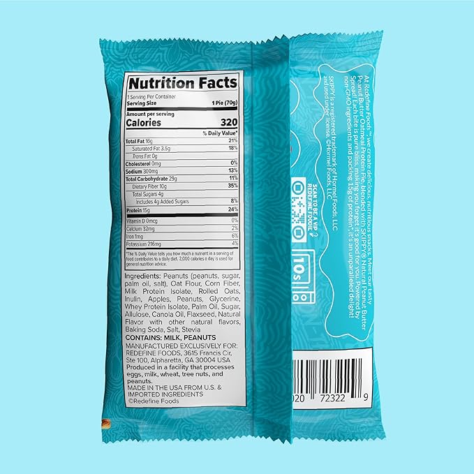 Redefine Foods Oatmeal Protein Pie SKIPPY Peanut Butter - 8 Count - 15g of Protein Per Serving - Non-GMO