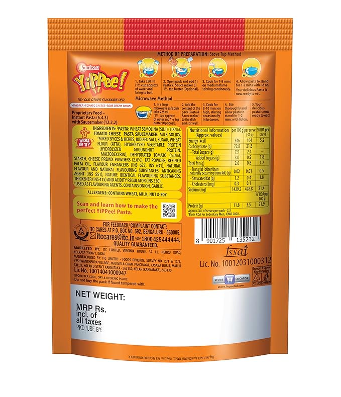 Sunfeast Pasta Treat the Original Instant Pasta Tomato Cheese (Whole Wheat No Mida)70 Gm