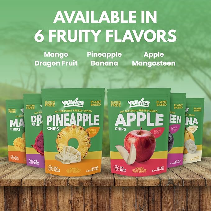 YUNiCE Freeze-Dried Pineapple Chips 100% Real Fruit Snack No Sugar Added Gluten Free Plant Based Crispy pineapple chunks organic pineapple PINEAPPLE 0.70 Ounce (Pack of 12)