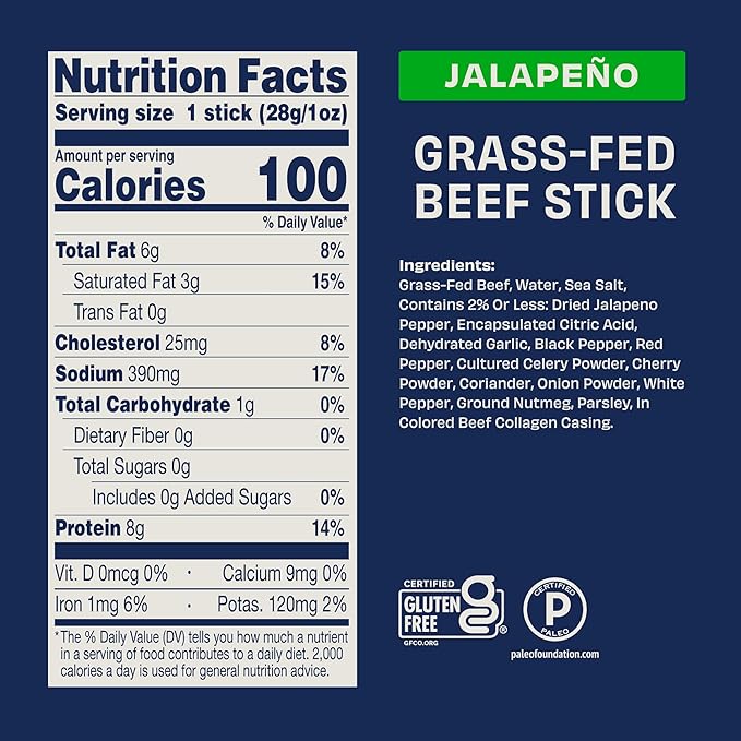Archer Jerky Beef Jerky Sticks Jalapeno - Grass Fed Beef Sticks Individually Wrapped Bulk Protein Snack Packs Gluten Free Paleo Keto Sugar Free - 1 oz Each (Pack of 18)
