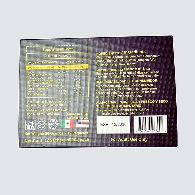 Miel Royal Extreme VVIP (Miel de Amor) Organic Raw Honey 12 Sachets of 20g each