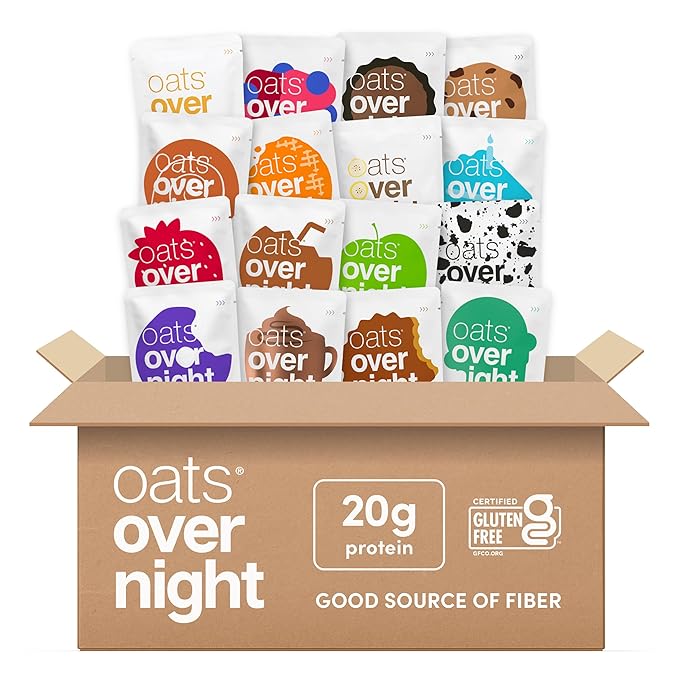 Oats Overnight Ultimate Variety Pack - High Protein 5g Fiber Breakfast Protein Shake - Gluten Free Oatmeal Non GMO High Protein Oatmeal - Green Apple Cinnamon Coconut Cream Pie &amp More (16 Pack)