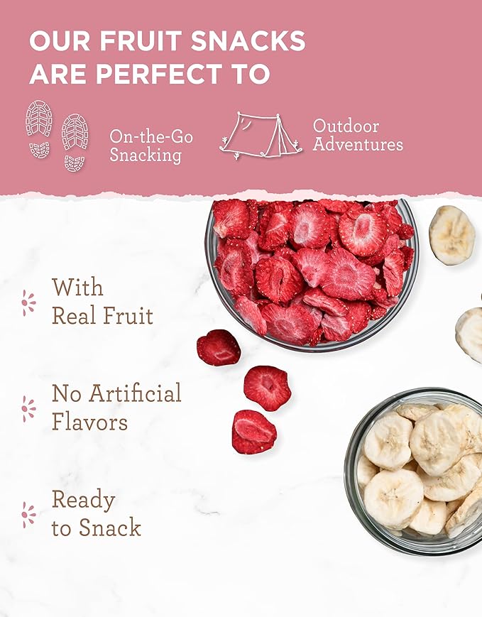 READYWISE - Simple Kitchen Freeze-Dried Strawberries &amp Bananas 24 Servings 6 Pack Vegetarian Gluten Free Snacks Strawberries Banana Dried Fruit Pre Workout Healthy Snacks Survival Food