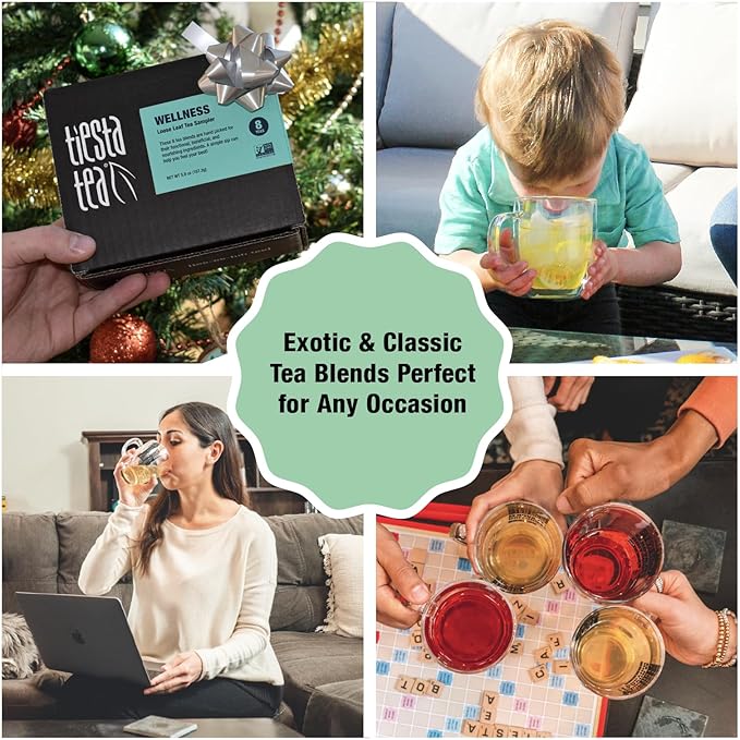Tiesta Tea - Wellness Tea Sampler Dry Flight Set Loose Leaf High to No Caffeine Makes Hot &amp Iced Assorted Brew Sets with Herbal Chai Fruit Drinks &amp More 8 Resealable Sample Pouches