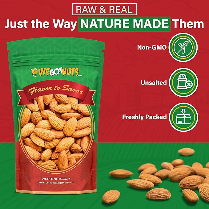 We Got Nuts Jumbo California Almonds 64oz (4 Pounds) (Whole Naturel Non Gmo Shelled Unsalted)