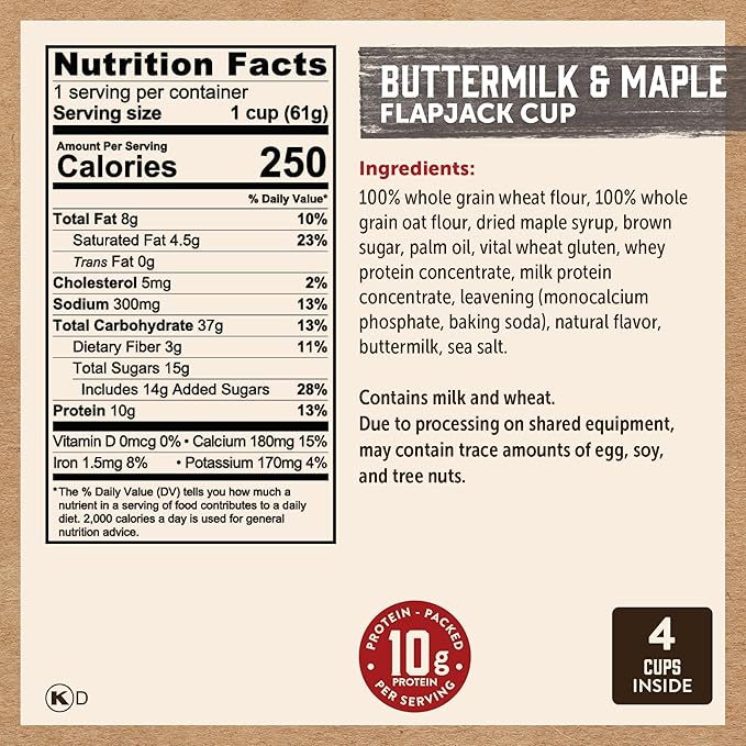 Kodiak Cakes Protein Pancake On The Go Flapjack Cups Mix Buttermilk Chocolate Chip &amp S’mores Variety Pack