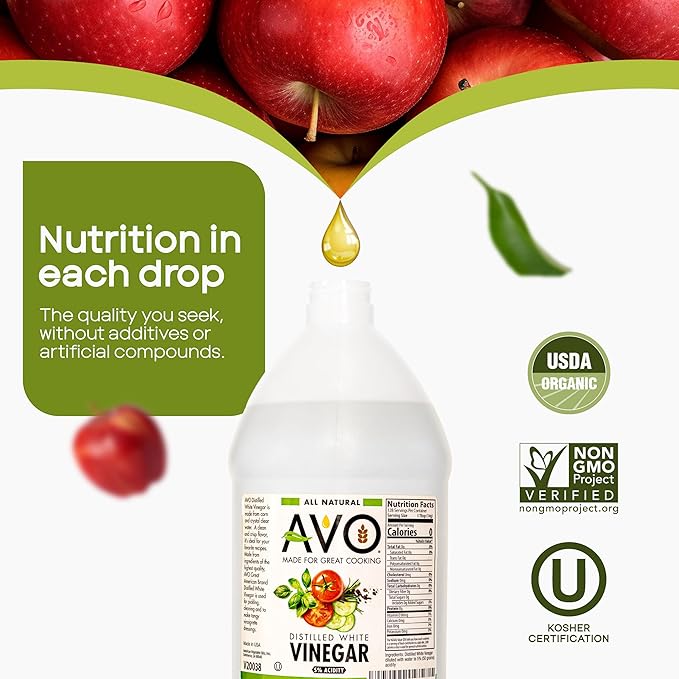 AVO Distilled White Vinegar 1 Gallon (128 oz) - 5% Acidity Pure Natural White Vinegar Gallon (2 pack)