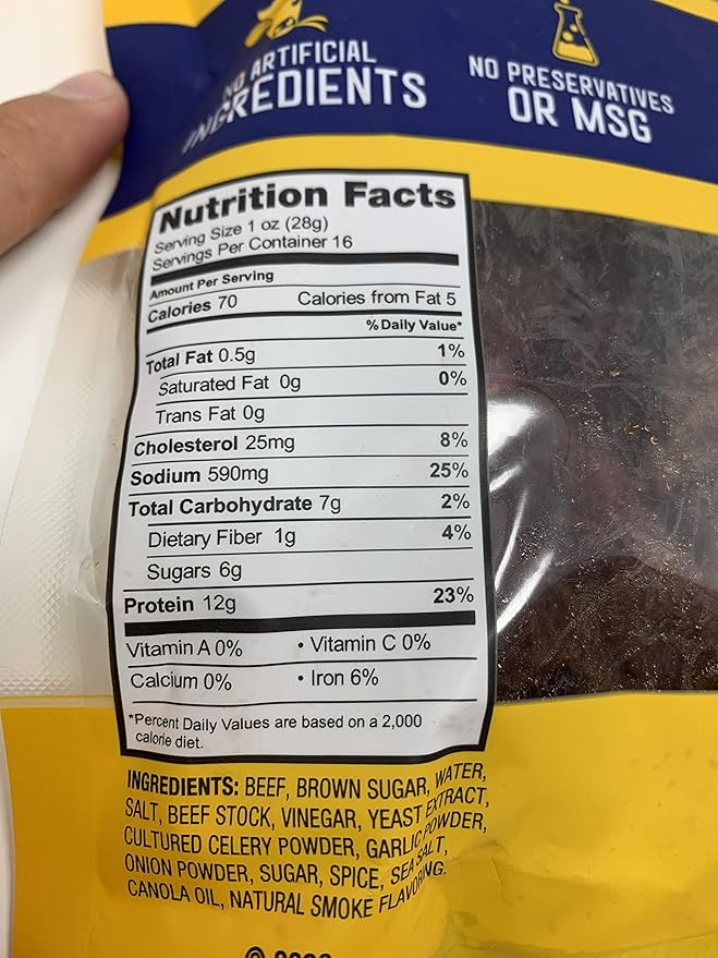 Pacific Gold Original Beef Jerky Gluten Free Real Wood Smoked Beef Jerky - 16 oz Per Bag - No Nitrates No Preservatives and High In Protein - Choose 2 Pack or 3 Pack (3 Pack)