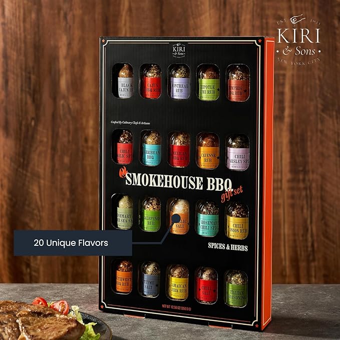 BBQ Grill Spice Set 20 Pack Glass Bottles Gourmet Seasoning Variety Rubs for Steak Chicken and Grilling BBQ Gift for Men Dad Husband Grill Master Kit for Father’s Day Birthday Cooking and Outdoor