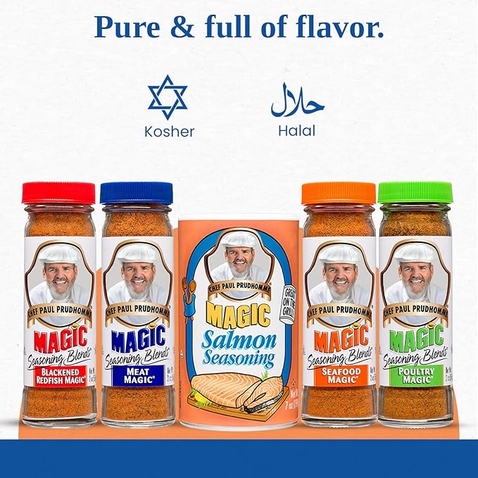 Magic Seasoning Blends Variety Pack Blackened Fish &amp Meat Spices Seasonings for Cooking 2 oz Poultry Redfish Meat Seafood 7 oz Salmon 5-Pack