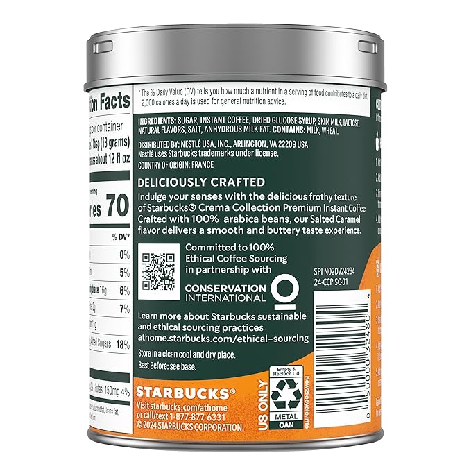 Starbucks Crema Collection Premium Instant Salted Caramel Flavored Instant Coffee 100% Arabica Beans 3 Tins (7.12 Oz Each)