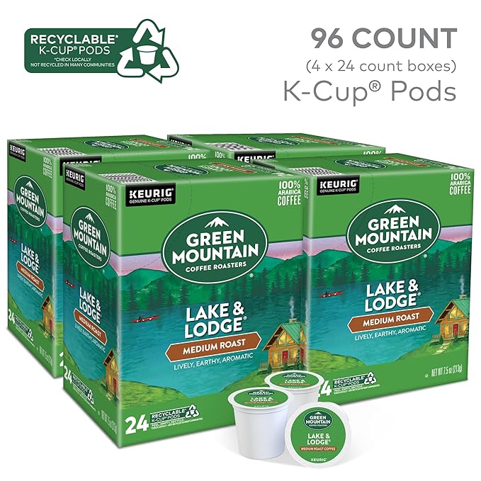 Green Mountain Coffee Roasters Lake and Lodge Blend Keurig Single-Serve K-Cup pods Medium Roast Coffee 96 Count