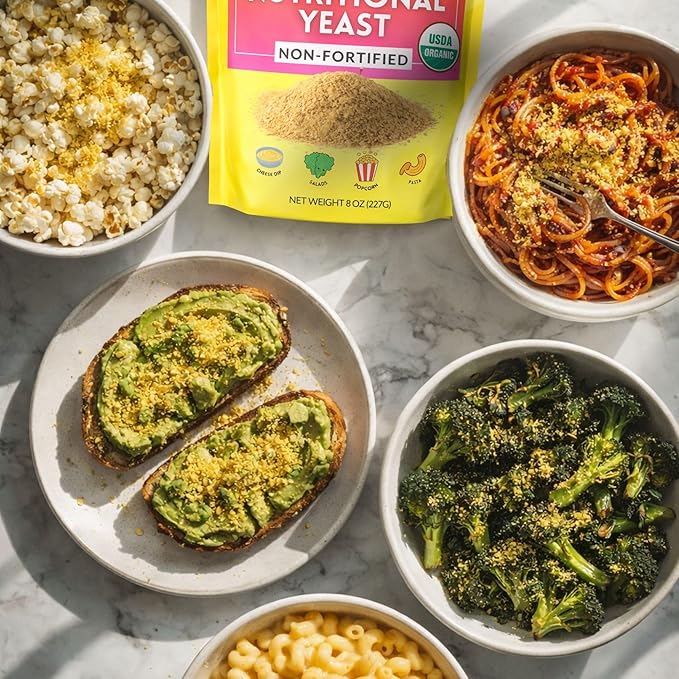 NOOCHA Organic Nutritional Yeast Flakes – Non-Fortified Vegan Cheese Seasoning Dairy-Free Gluten-Free High Protein Savory Sprinkle for Popcorn Pasta &amp Veggies – 8 oz