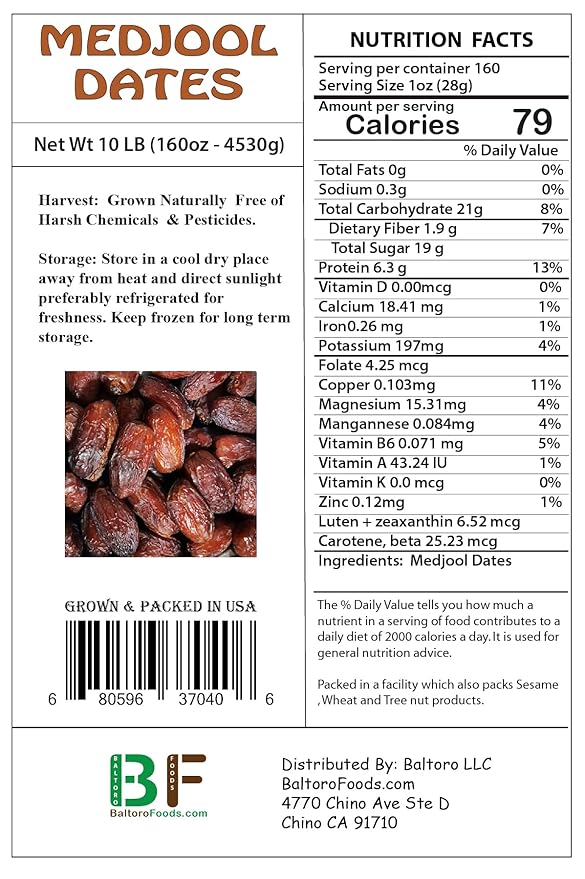 California MEDJOOL DATES Fresh Harvest Recloslable Bags Naturally Grown in California (6 LB)