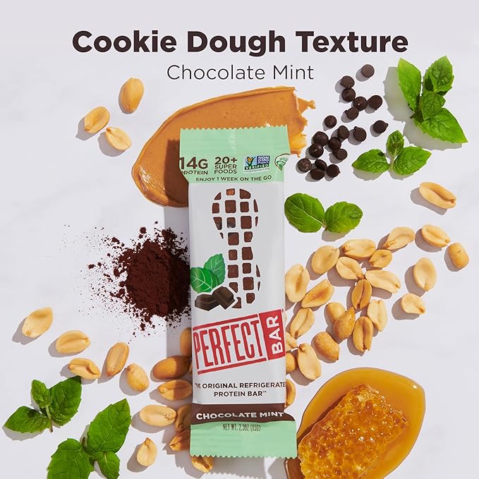 Perfect Bar Chocolate Mint Protein Bar High Protein Organic Gluten Free Soy Free Non GMO No Sugar Alcohols 2.3 Ounce Bar 24 Count