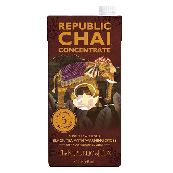 The Republic of Tea – Republic Chai Black Tea Concentrate 2 Cartons – 32 fl oz (5 Servings) Chai Latte Mix Naturally Caffeinated Gluten Free