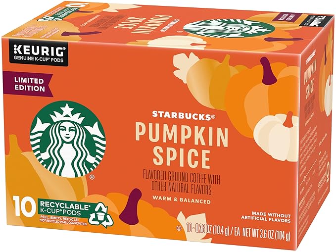 Starbucks Pumpkin Spice Coffee K-Cup Pods Limited Edition Made without Artificial Flavors Keurig Genuine K-Cup Pods 10 CT K-Cups Per Box (Pack of 3 Boxes)
