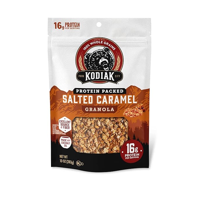 Kodiak Cakes Granola Salted Caramel High Protein 100% Whole Grains (Pack of 5 pouches)