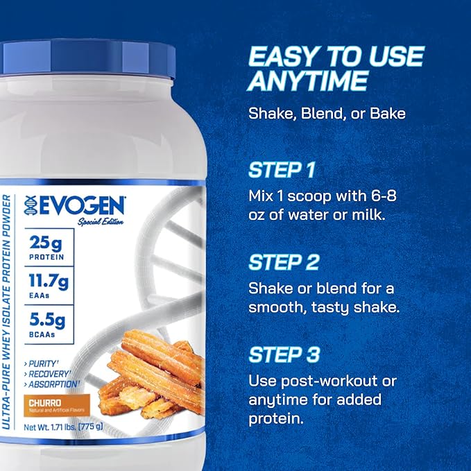 Evogen Isoject - Whey Protein Isolate | Ultra-Pure Whey Protein Powder with Ignitor Enzymes BCAAs and EAAs | Enhanced Absorption &amp Recovery | Churro | 25 Servings