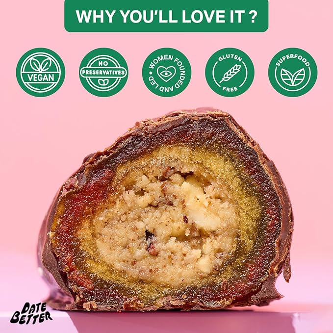Date Better Royal Cinnamon Baklava Stuffed Medjool Dates - Dark Chocolate-Covered Dates Filled With Baklava Nut Butter &amp Pistachios | No Artificial Sweeteners Gluten-Free &amp Vegan (6-Pack)