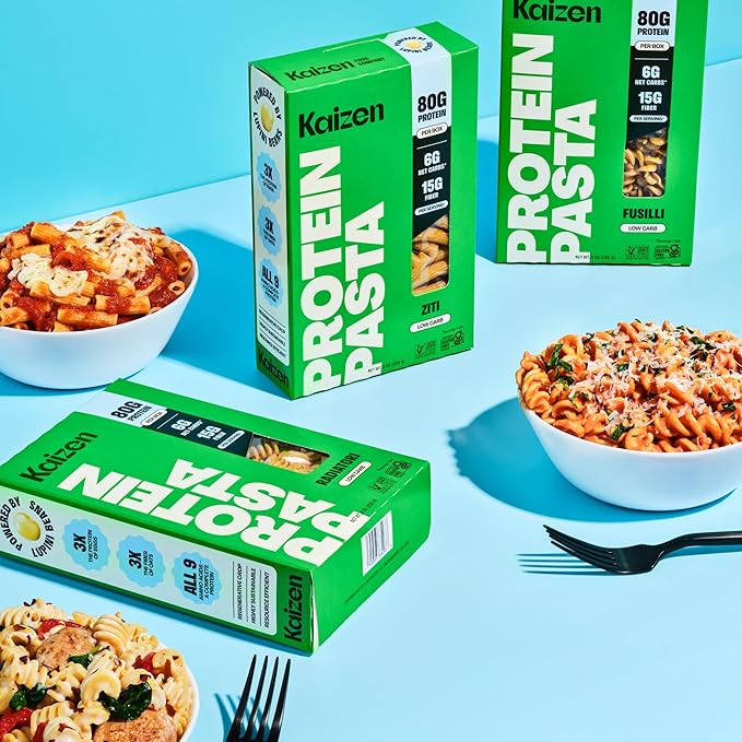 Kaizen Low Carb Keto Pasta Radiatori - High Protein (20g) Gluten-Free Keto-Friendly (6g Net) Plant-Based Lupini Noodles made w/High Fiber Lupin Flour - 8 ounces (Pack of 3)