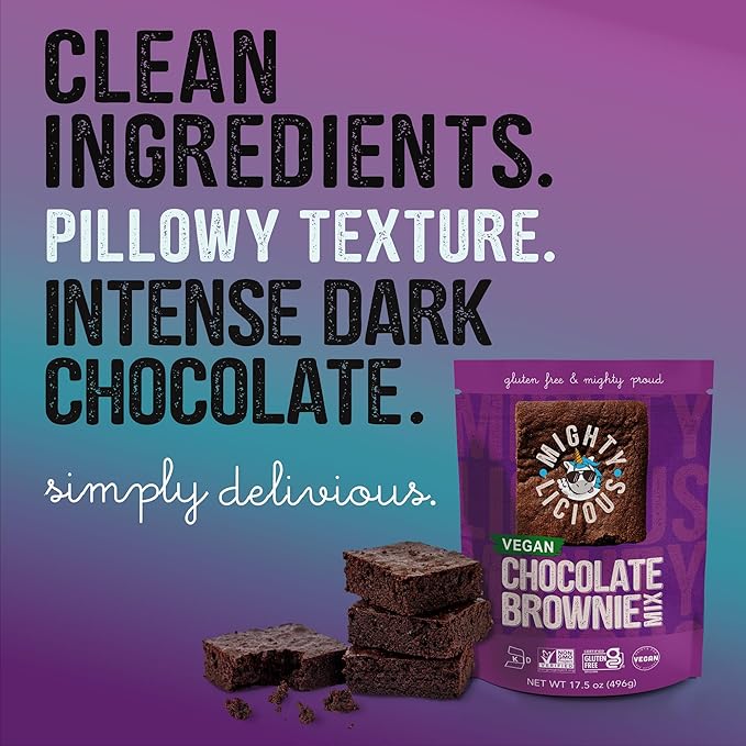 Mightylicious Chocolate Brownie Mix (Plant Based) – Gluten-Free – Non-GMO – Egg-Free – Kosher – Dairy-Free – Allergen Friendly – Preservative Free – Ideal for Baking – 3-Pack (52.5oz Total 3.3lbs)