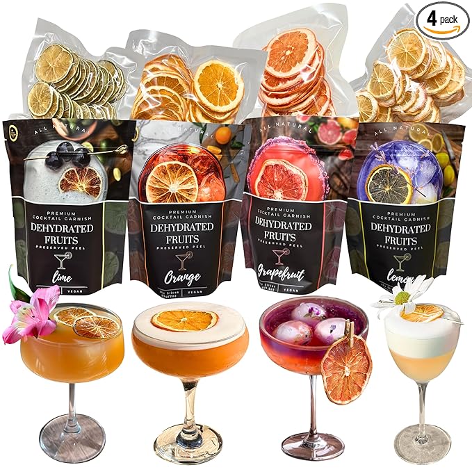 Dried Citrus Slices⎮ 4 PACK Dehydrated Fruits⎮PREMIUM COCKTAIL GARNISHES 150+ Slices⎮ LIME - LEMON - ORANGE - GRAPEFRUIT - ⎮ Preserved Peel - Bars &amp restaurants supply - Home Bar.