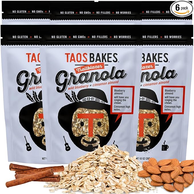 Taos Bakes - Wild Blueberry &amp Cinnamon Granola - Crunchy Granola Breakfast Snack - Gluten Free No GMOS No Fillers - 10 oz (Pack of 6)