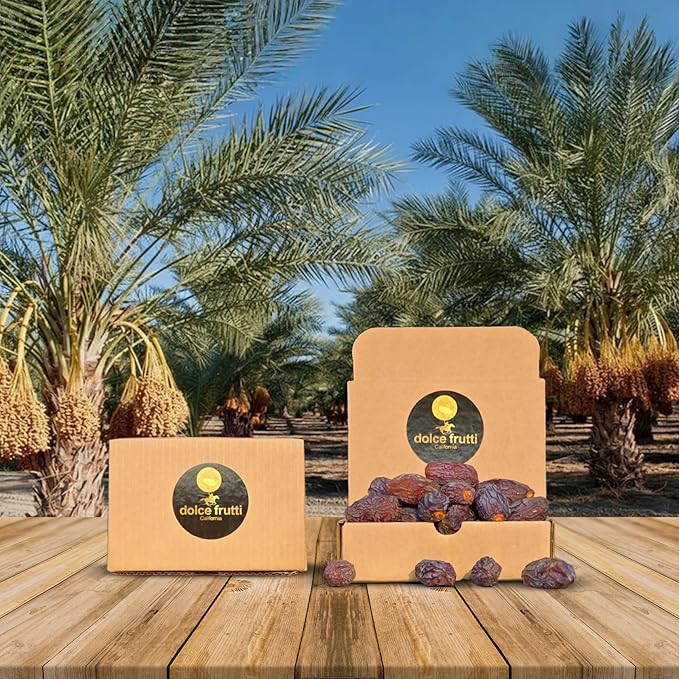 Dolce Frutti Medjool Dates– 1 Lb –Naturally Sweet with Rich Caramel Taste Grown in California Using Permaculture Practices Great for Snacking &amp Blending Farm Fresh &amp Handpicked