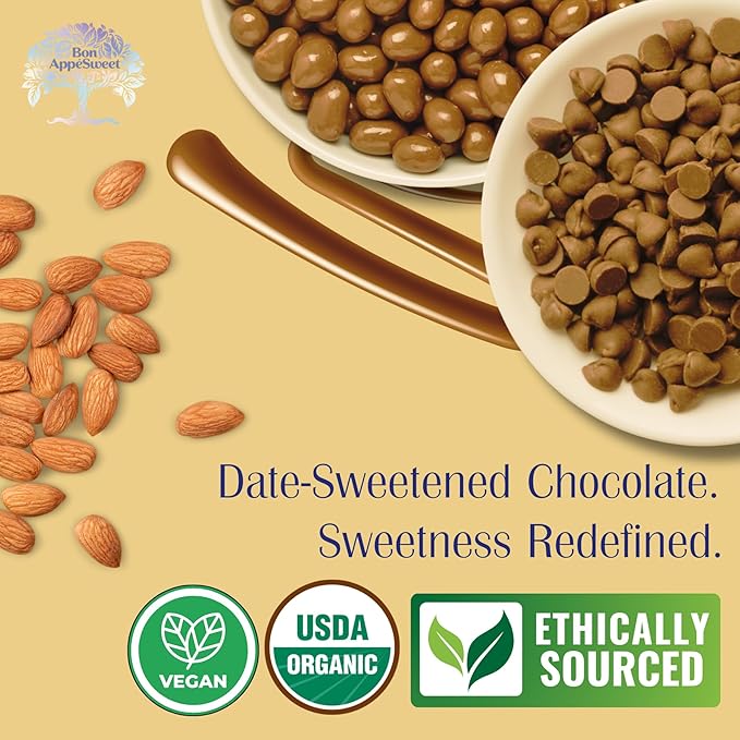 Bon Appesweet Date Sweetened Chocolate | Golden Bar Chocolate Chips &amp Golden Covered Almond Protein Snacks | Variety (Pack of 3) | Zero Added Sugar 54% Cacao Plant Based Dairy and Guilt Free!