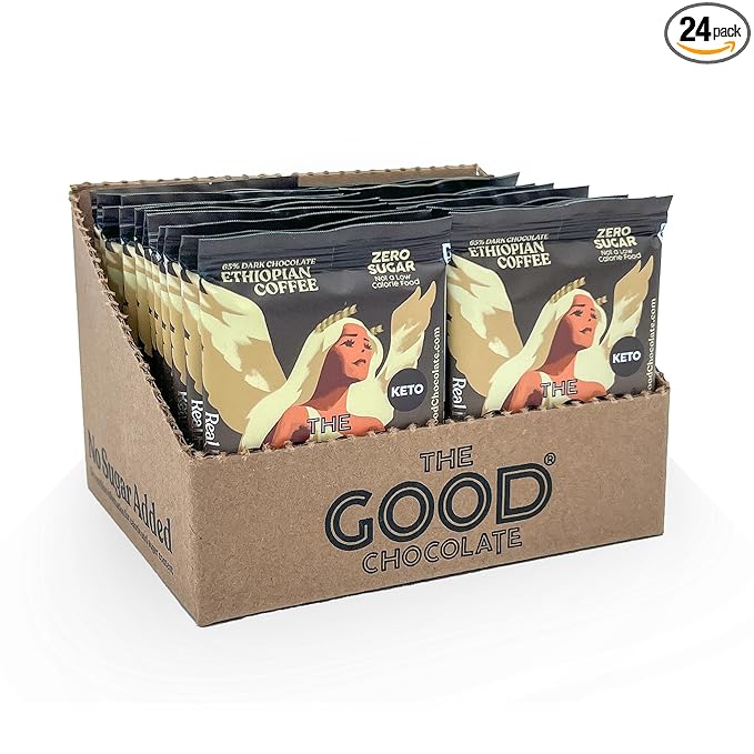 The Good Chocolate - Keto Dark Chocolate Coffee Squares Zero Sugar Lower Net Carb Snack Lower Calorie Vegan Chocolate Candy 24 Square Family Pack