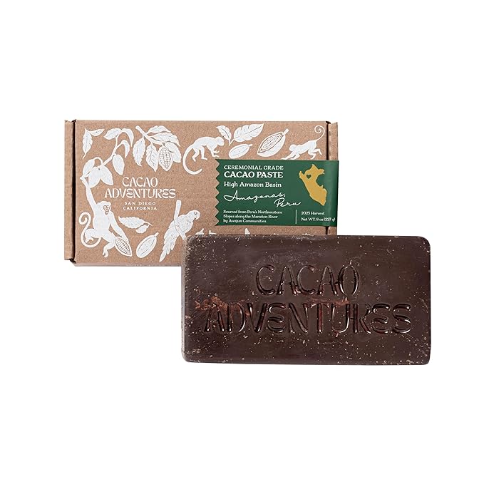 Ceremonial Grade Cacao Block – 100% Pure Cacao Paste High-Amazon Basin Peru Unsweetened Vegan Drinking Chocolate for Rituals &amp Meditation 8 oz