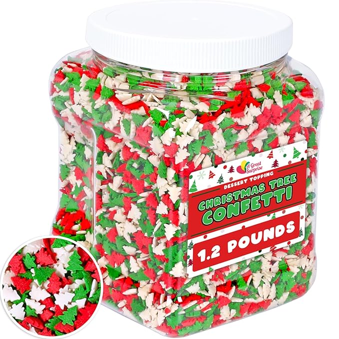 Christmas Sprinkles - 1.2 Pounds - Bulk Red and Green Tree Confetti - Holiday Sprinkles for Cookie Decorating - Christmas Jimmies for Gingerbread Cookies Baking Cupcakes