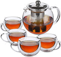 BTaT- Glass Tea Pot Set Set of 4 Double Wall Glass Tea Cup and Kettle with Infuser