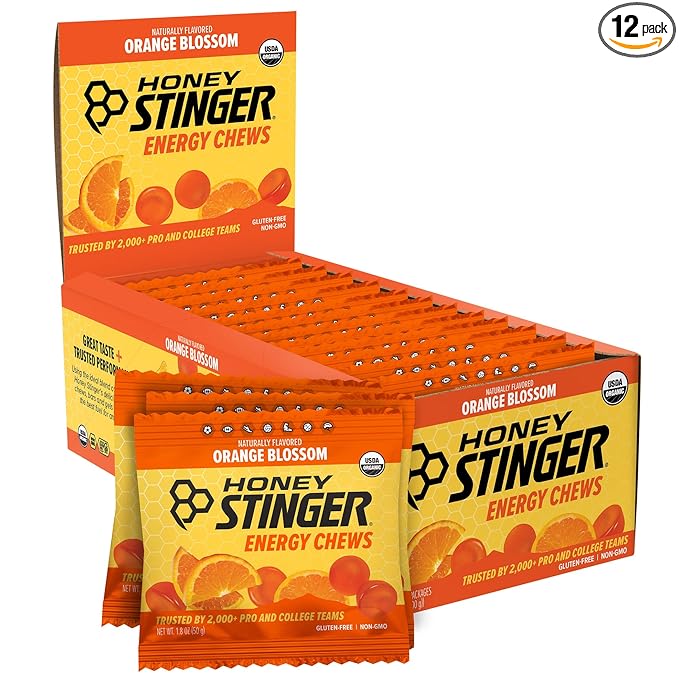 Honey Stinger Organic Orange Blossom Energy Chew Gluten Free &amp Caffeine Free for Exercise Running and Performance Sports Nutrition for Home &amp Gym Pre and Mid Workout 21.6 Ounces (Pack of