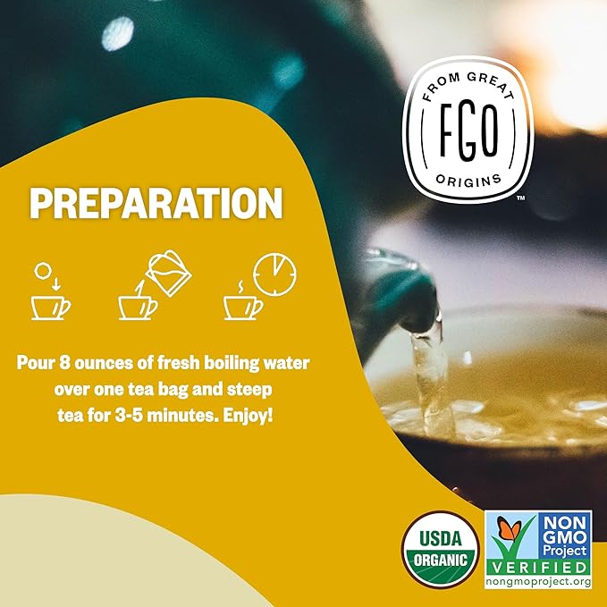 FGO Organic Lemon Ginger Tea 100 Count Eco-Conscious Tea Bags Resealable Bag Caffeine Free Packaging May Vary (Pack of 1)