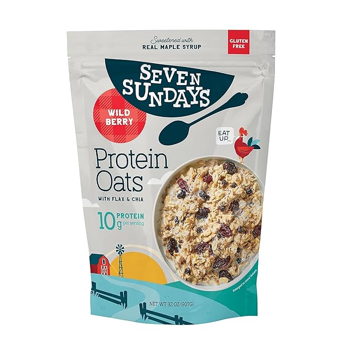 Seven Sundays Protein Oats Wildberry 32 Oz Bag Gluten Free 10g Upcycled Protein Enjoy Warm Cool or as Overnight Oats