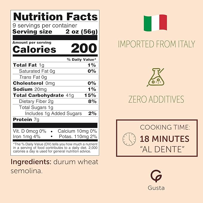Gusta Trofie Pasta - Authentic Durum Wheat Semolina Made in Italy - Bronze-Cut Texture Easy to Digest Clean Ingredients No Additives - Perfect for Pesto Sauces &amp Family Meals - 17.6oz (2 Pack