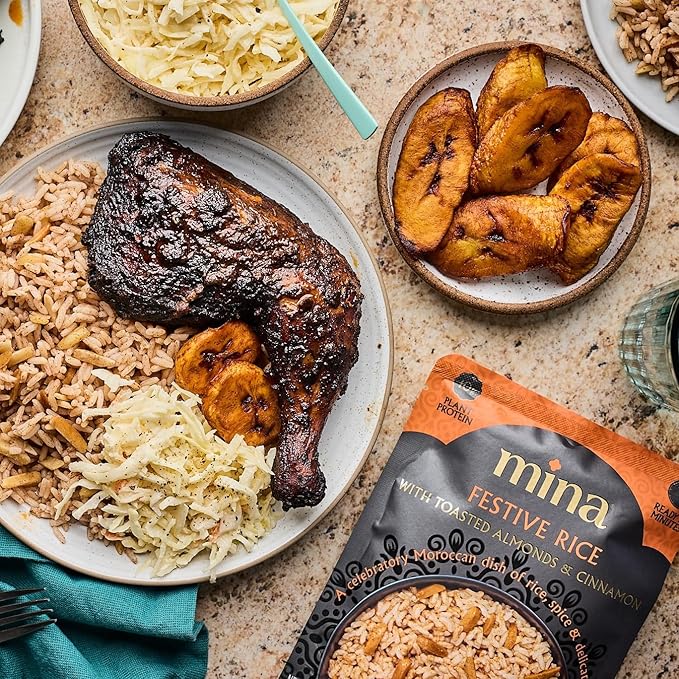Mina Festive Rice With Toasted Almonds &amp Cinnamon Ready to Eat Rice Pilaf Side Dishes Microwave Rice Vegan Protein Non-GMO Gluten-Free Kosher 8 oz (Pack of 6)