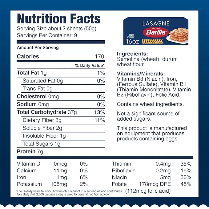 Barilla Wavy Lasagne Pasta 16 oz. Boxes (Pack of 12) - Non-GMO Made with Durum Wheat Semolina - Kosher Certified