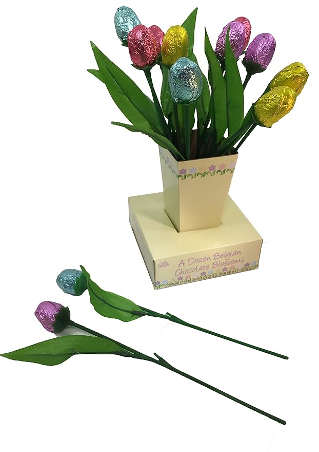 One Dozen Belgian Milk Chocolate Tulip Flowers Bouquet (2.11 Oz.)