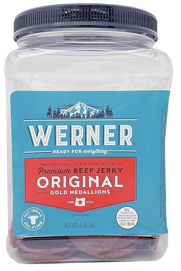 Werner Jerky Medallions Circle Jerky Slices in Original – Bulk Beef Jerky 11.8 Ounces Made in the USA