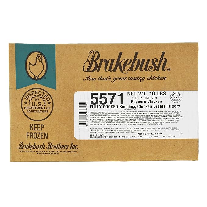 Brakebush All Breast Fritter Fully Cooked Popcorn Chicken 10 Pound -- 1 each.