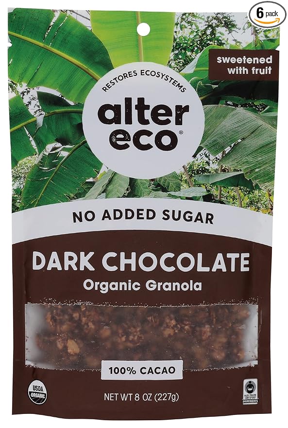 Alter Eco Organic Dark Chocolate Granola No Artificial Sweetener 8 Ounce (Pack of 6)