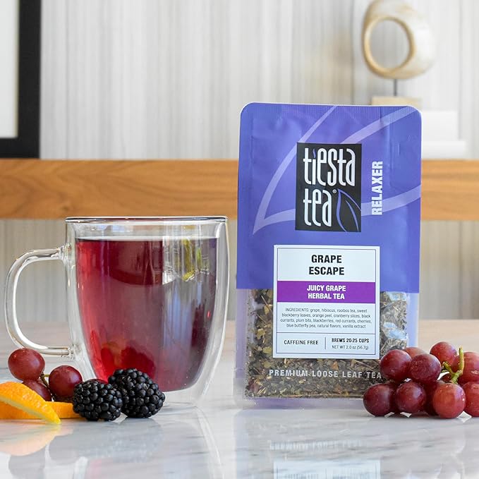 Tiesta Tea - Fresh N' Fruity Trio Loose Leaf 3 Fruit-Filled Blends High to Non-Caffeinated Make Hot or Iced 6 oz Resealable Pouches with Strawberry Grape &amp Sweet Lime