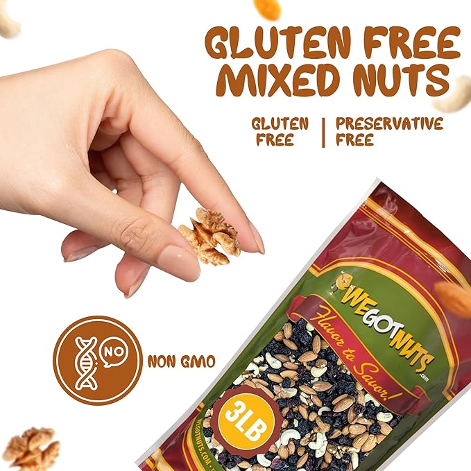 We Got Nuts Trail Mix Premium Blend with Almonds Cashews Cranberries RaisinsFilberts and Walnuts Kosher Certified 3 lb Resealable Bag