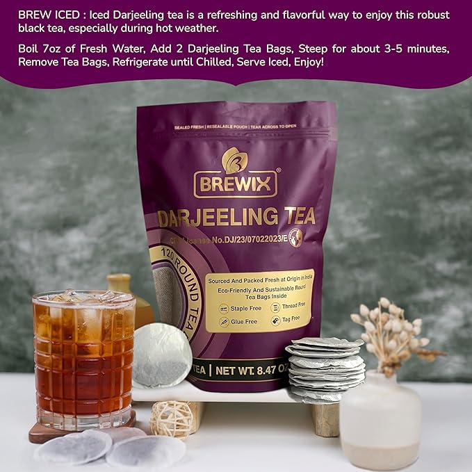 BREWIX Darjeeling Black Tea Bags From Himalayas (120 Round Tea Bag) | Caffeinated | Breakfast Tea