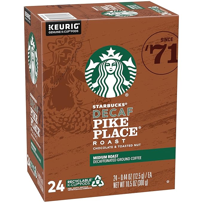 Starbucks Decaf Coffee K-Cup Pods Pike Place 24 CT (Pack of 2)