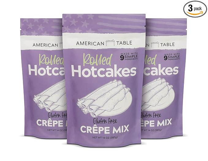 Gluten Free Rolled Hotcakes Crepe Mix by American Table Made with American-Grown Ingredients &amp Pure Vanilla French-Style Non-GMO Low Sugar No Preservatives Makes 72 Crepes (14 oz Pack of 3)